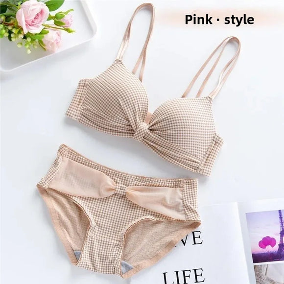 Front Bow Cross Back Bra Set