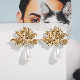 Pearl Leaf Drop Earrings - 0