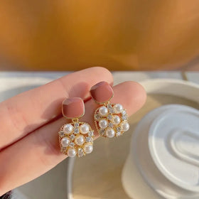 Pearl Square Statement Earrings - 0