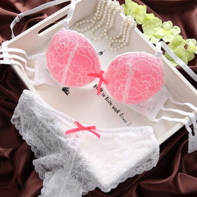 Lace Embroidered Paded Push-Up Bra set - 0