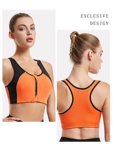Shockproof Front Zipper Sports Bra - 0