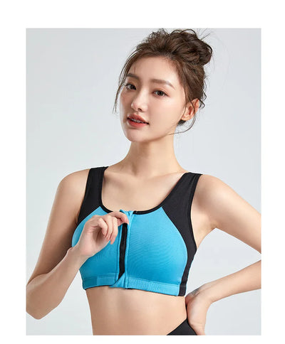 Buy blue Shockproof Front Zipper Sports Bra