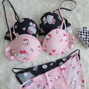 Hello Kitty High Quality Front Open 4 In 1 Push-up Print Adjustable Straps Bra Panty Set-7