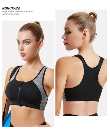 Buy black Shockproof Front Zipper Sports Bra