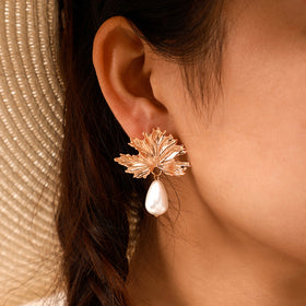 Pearl Leaf Drop Earrings