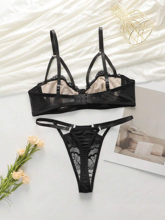 Lace Transparent Push-up Underwear Bra Set