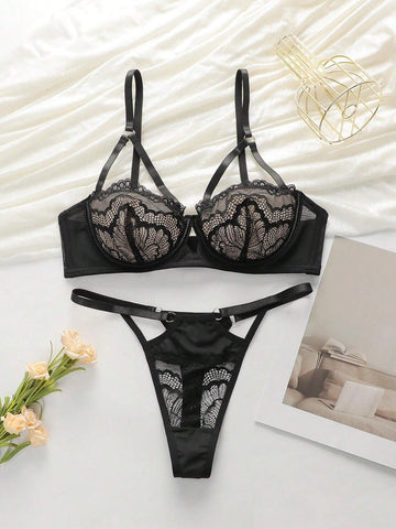 Lace Transparent Push-up Underwear Bra Set - 0