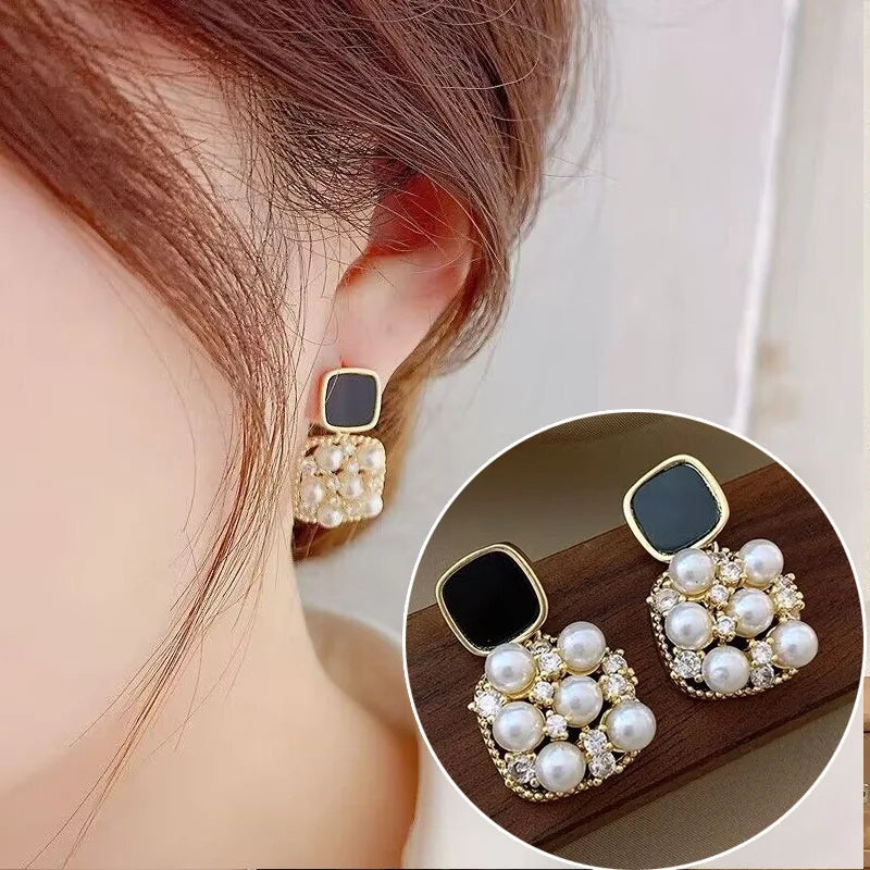 Pearl Square Statement Earrings
