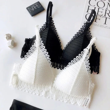 Buy white Front Closure Floral Lace Push Up Bra Set