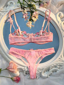 Flower Embroidered Bow Strap Lingerie Set-10