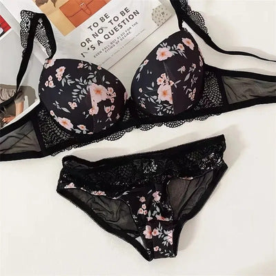 Floral Print Pushup Padded Bra Set