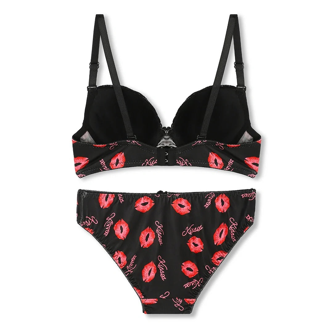 Lips Printed Women Pushup Bra Pantie Set