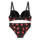 Lips Printed Women Pushup Bra Pantie Set-3
