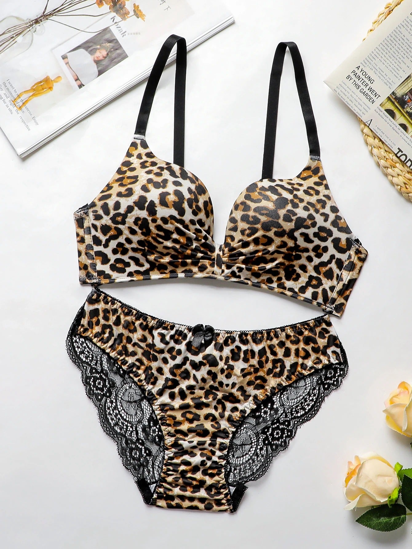 Leopard Print Adjustable Straps Bra Panty Set - 0