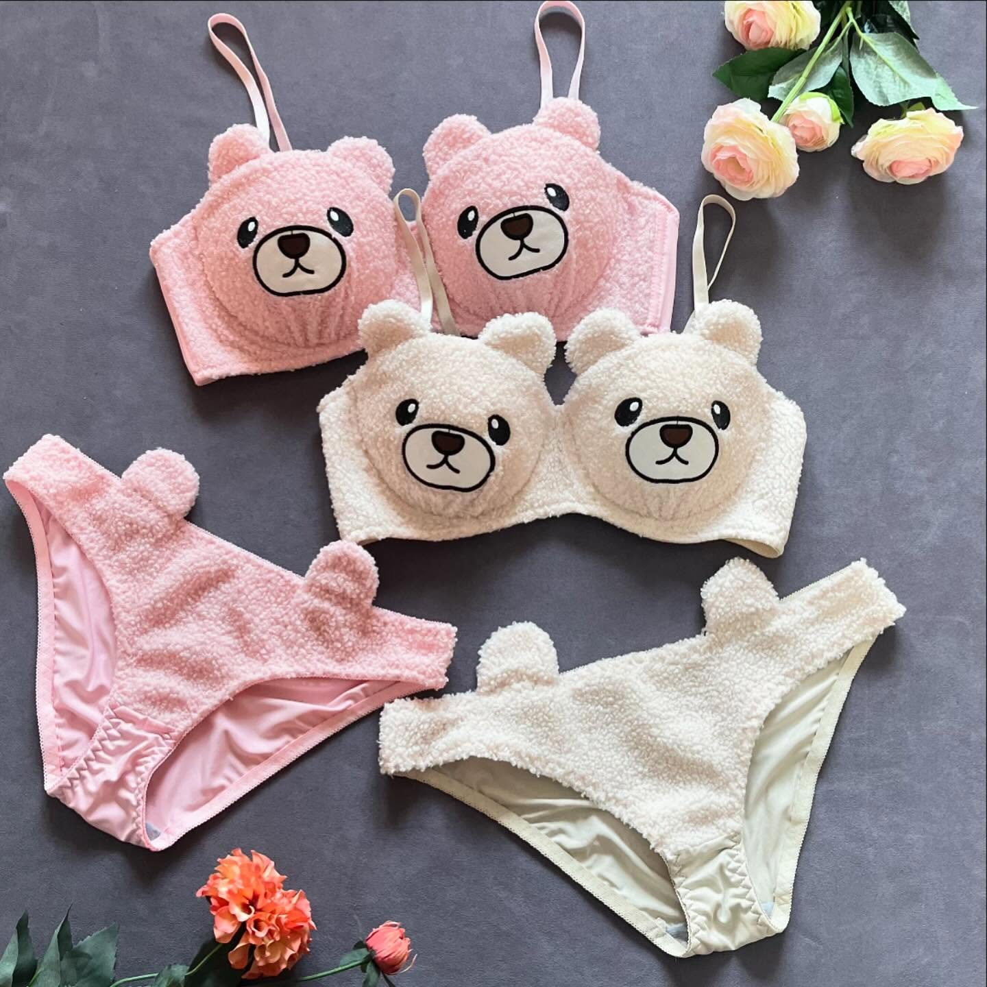 Cute Bear Anime Soft Plush Design Bra & Panty