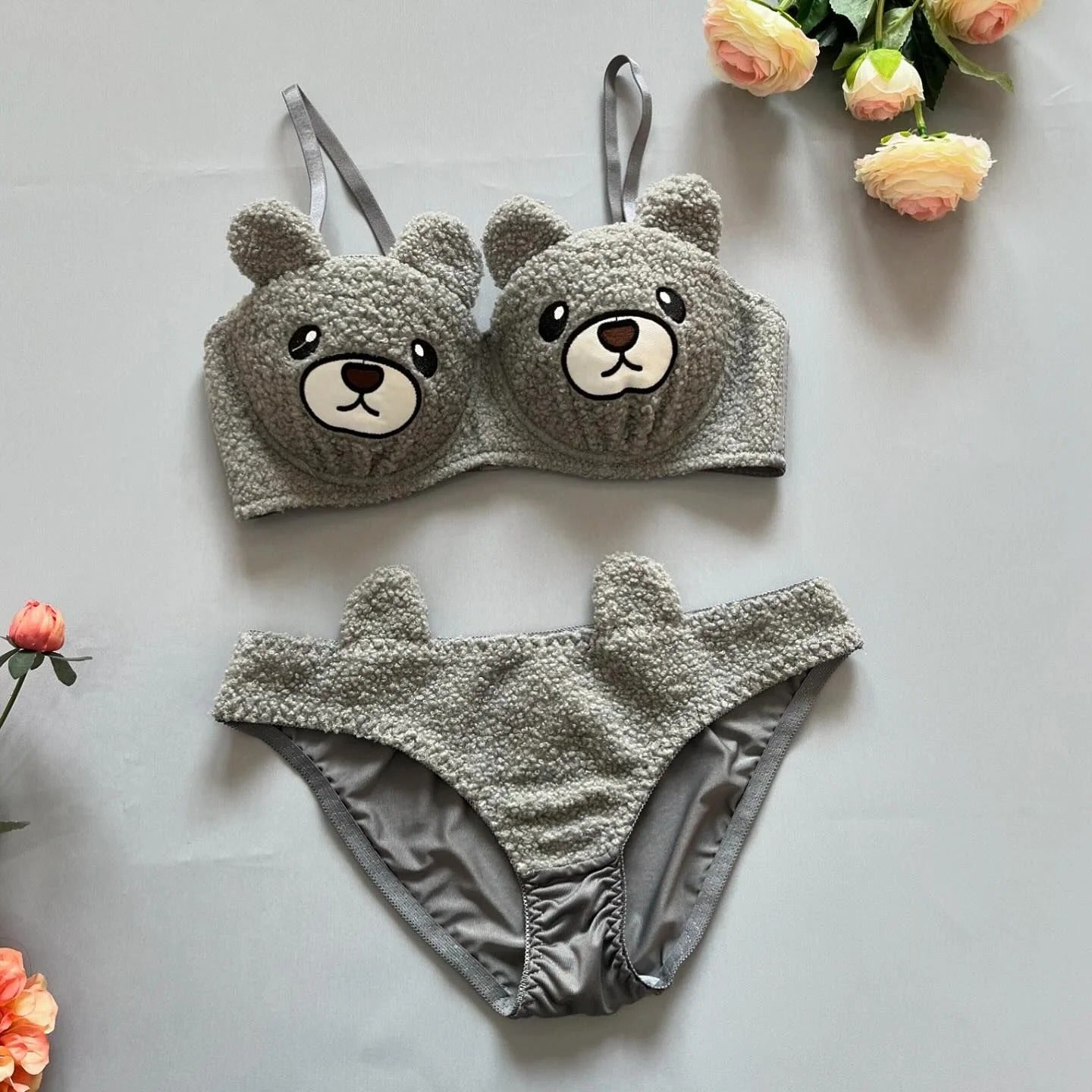 Cute Bear Anime Soft Plush Design Bra & Panty