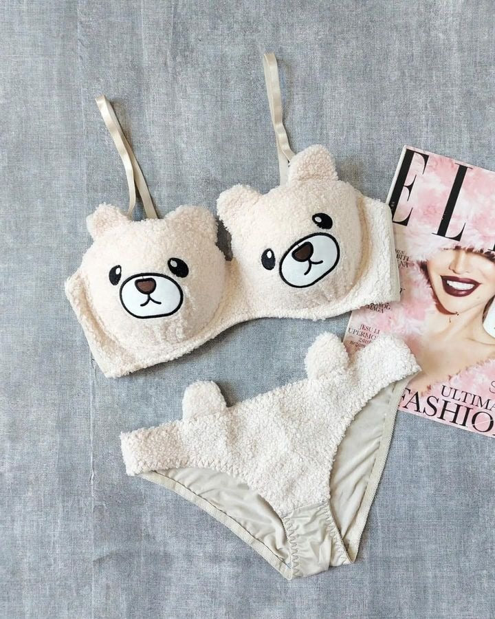 Cute Bear Anime Soft Plush Design Bra & Panty