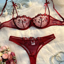 Flower Embroidered Bow Strap Lingerie Set-7