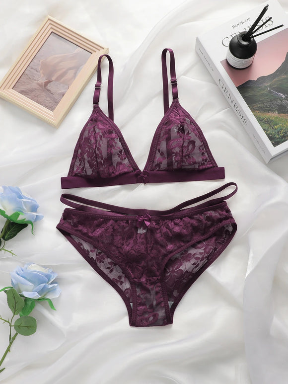 Ultra-thin Lace Flowers Floral non Padded  Set