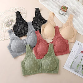 Front Open Button Nursing Flower Bra