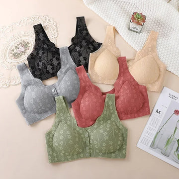 Front Open Button Nursing Flower Bra