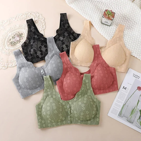 Front Open Button Nursing Flower Bra