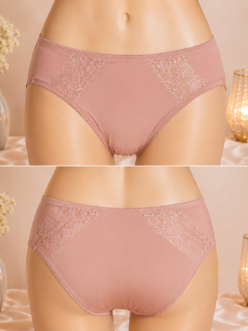 Women's Soft Lace Bikini Panty – Comfortable Mid Rise Brief | Dusty Pink - 0