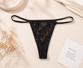 omen's Lace G-String Thong Panty – Soft Stretch Brief | Black