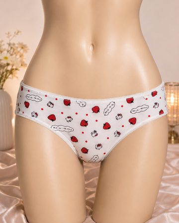 Women's Strawberry Print Cotton Boyshort Panty – White