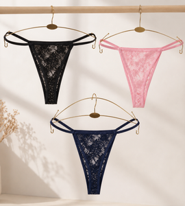 omen's Lace G-String Thong Panty – Soft Stretch Brief | Black - 0