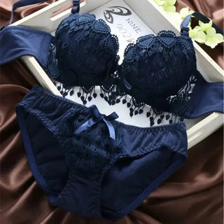 Lace Heart Embroidered Double Padded 
Push Up Bridal Bra & Panty Set