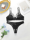butterfly Line Mesh Plicing Women's Underwear Push Up Bra set-3