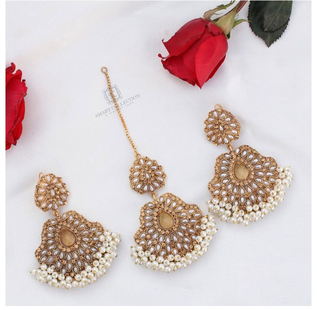 Pearl Kajra Earrings Teeka