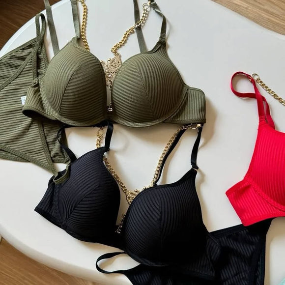 Butterfly Centre Jewel Pushup Bra Set