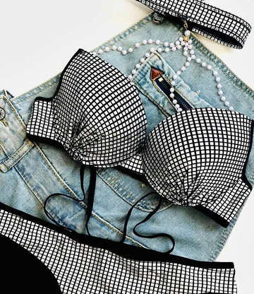 Buy silver Luxury Rhinestone Crystal Bra &amp; Panty Set