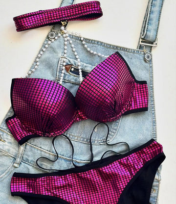 Buy pink Luxury Rhinestone Crystal Bra &amp; Panty Set
