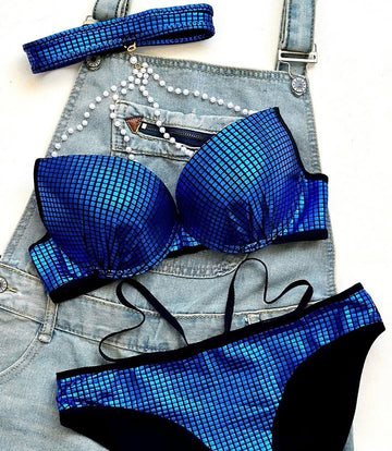 Buy blue Luxury Rhinestone Crystal Bra &amp; Panty Set