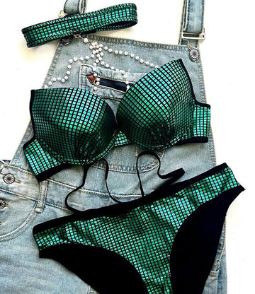 Buy green Luxury Rhinestone Crystal Bra &amp; Panty Set