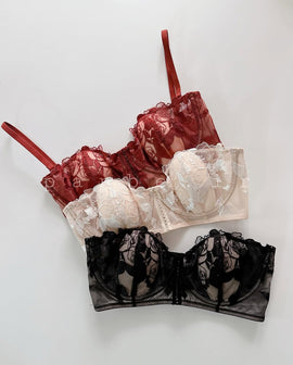 Non Paded Wired Floral Net See Through