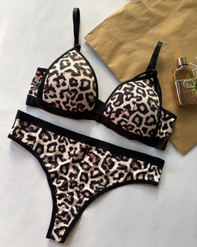 Leopard Print Padded Push-up  Bra set - 0