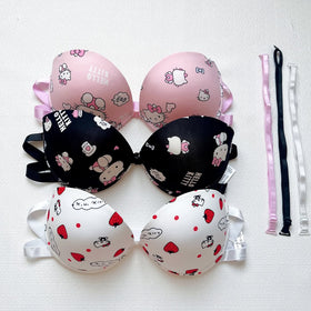 Hello Kitty High Quality Front Open 4 In 1 Push-up Print Adjustable Straps Bra Panty Set