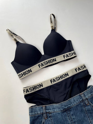 Buy black Ultra-Comfort Fashion Strap Padded Bra &amp; Panty Set