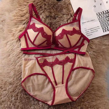 Buy maroon Paded Push-up Bra Set Embroidered Lace