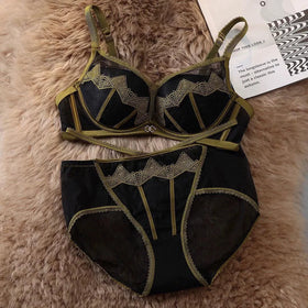 Paded Push-up Bra Set Embroidered Lace