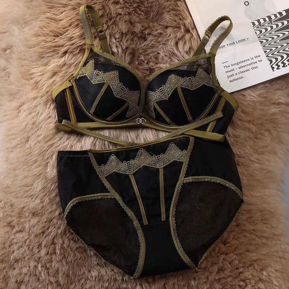 Paded Push-up Bra Set Embroidered Lace