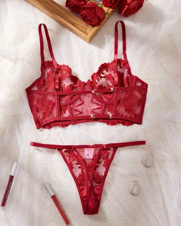 Baroque Floral Lace Crystal Heart Buckle Set