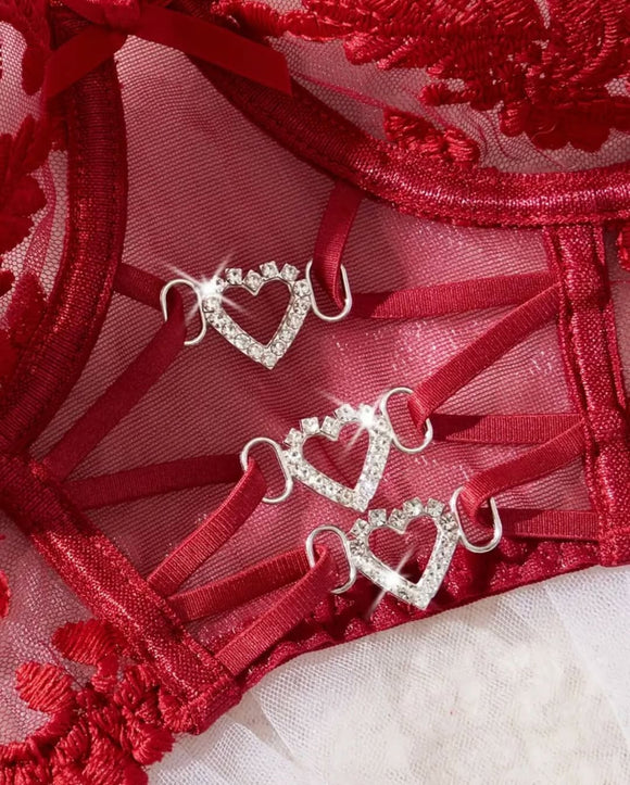 Baroque Floral Lace Crystal Heart Buckle Set