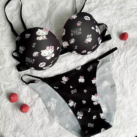 Hello Kitty High Quality Front Open 4 In 1 Push-up Print Adjustable Straps Bra Panty Set