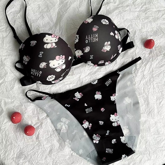 Hello Kitty High Quality Front Open 4 In 1 Push-up Print Adjustable Straps Bra Panty Set