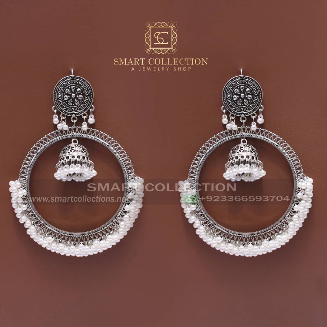 Silver Pearl Hoop Jhumki Earrings